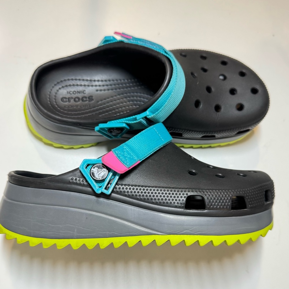 Women’s CROCS Black and Teal Platform Clogs